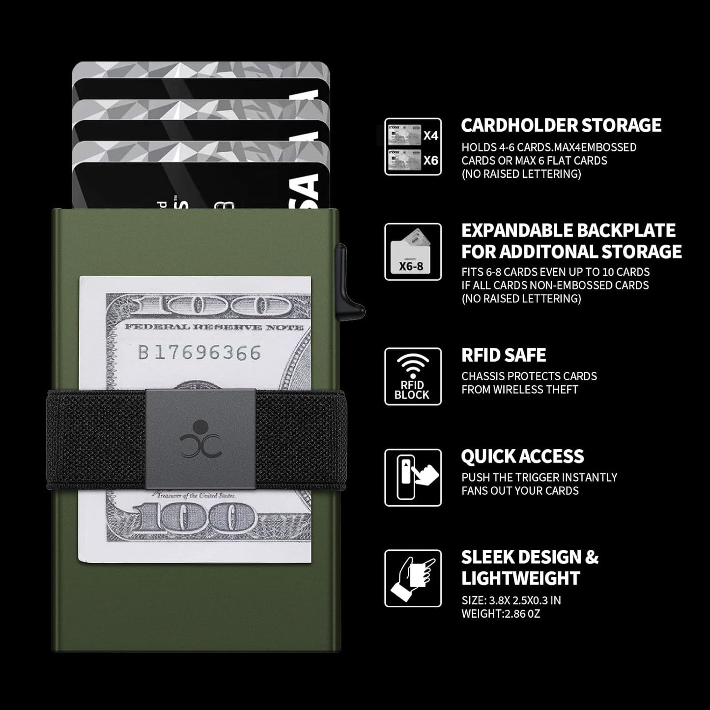 SEMORID Slim Aluminum Card Holder Wallet for Men, Durable Expandable Backplate, RFID Blocking Minimalist Metal Pop Up Wallet, Holds 12+ Cards Plus Cash (Black)