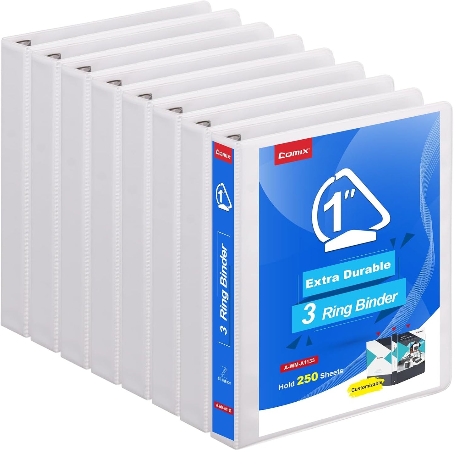 COMIX Heavy Duty Slant-D Ring View Binder, 1 inch 3 Ring Binders, Hold 225 Sheets of 8.5" x 11" Paper, 12 Pack (Black)