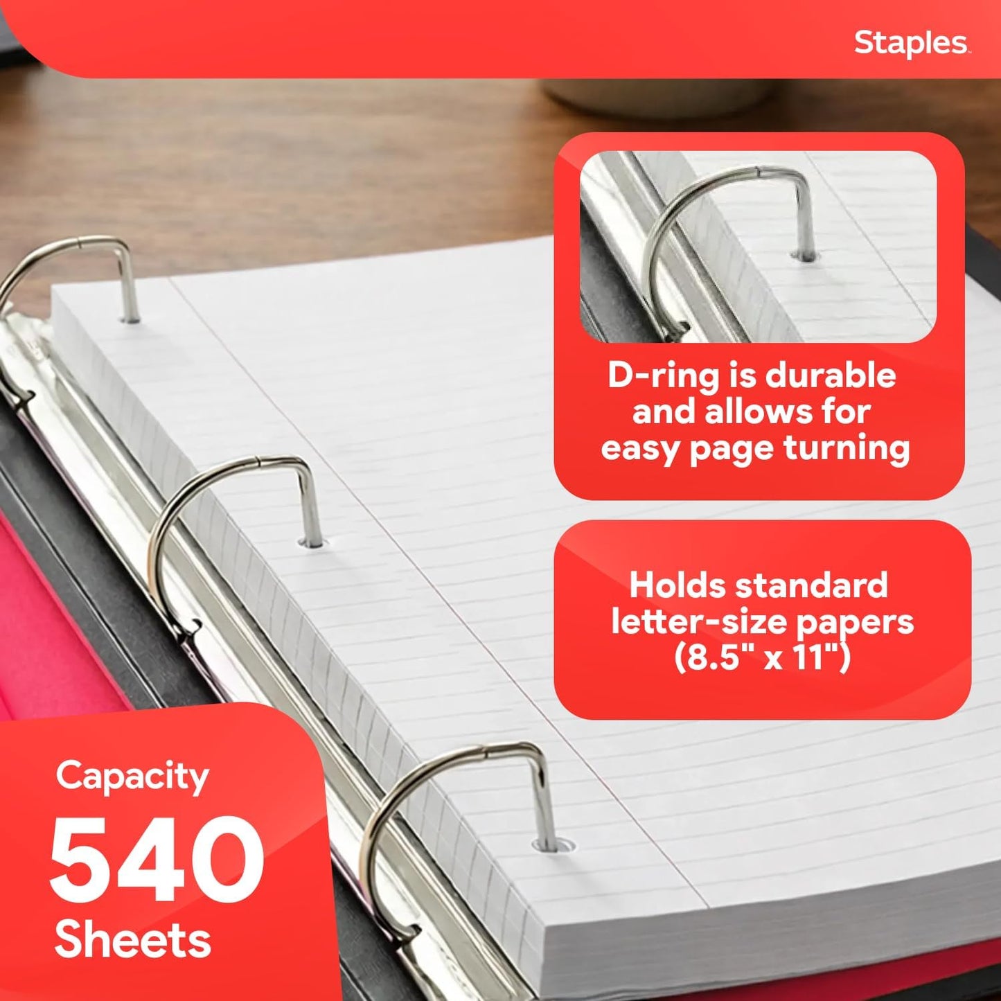 Staples Better Binder 2-Inch D-Ring View Binder, Reinforced Spine, Holds Up to 540 Sheets, Teal, for Office & School
