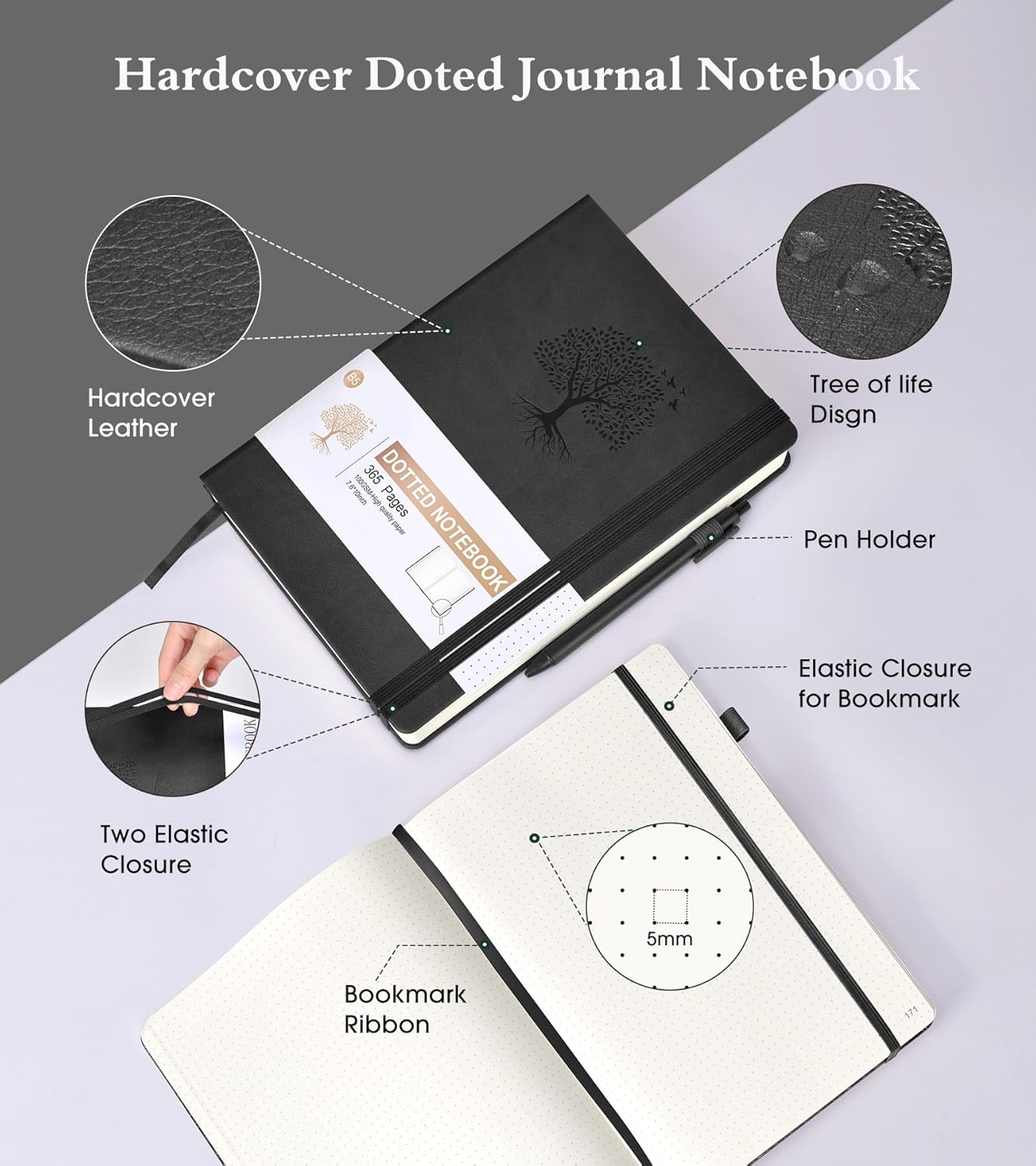 Lined Journal Notebook -365 Pages A5 Thick Journals for Writing Ruled Notebook, Hardcover Leather Journal for Women Men Daily Journal Notebook for Work, Note Taking, 100Gsm Lined Paper( 5.75'' X 8.38'' Green)