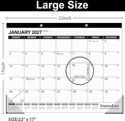 GuassLee Desk Calendar 2026-2027 - 19 Months Academic Calendar 17" × 11.5" Desktop Calendar from Jun. 2026 to Dec. 2027 with Julian Date for Home School Office Desk Top Organizing