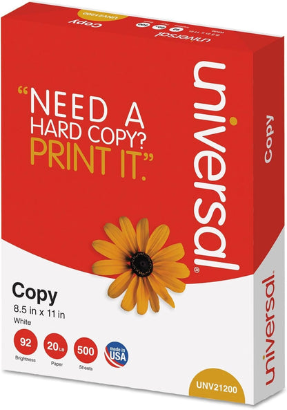 Universal 21200 Copy Paper, 92 Brightness, 20lb, 8-1/2 x 11, White (Case of 5000 Sheets)