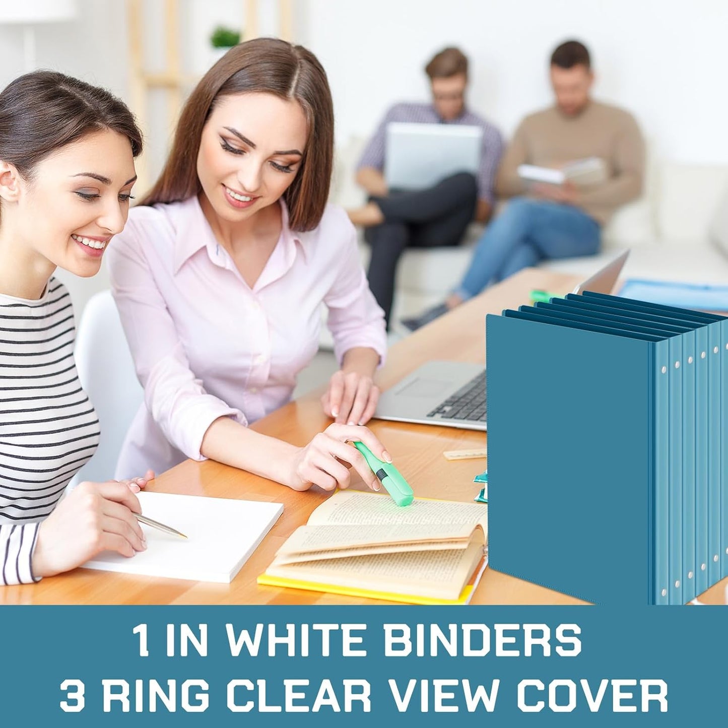 Fulmoon 12 Pcs Economy View 3 Ring Plastic Binder 12.2 x 9.8 Inch Plastic Round Ring Binders with Pockets Notebinder for Meetings for Home, Office, School(White, 1/2 Inch)