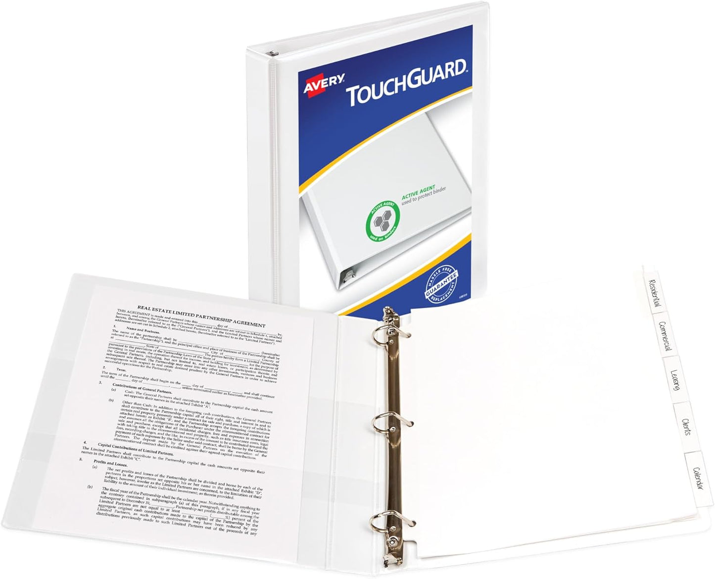 Avery TouchGuard Protection 3 Ring Binder, Customizable Cover, 1.5 Inch Slant Rings, 1 White Binder (17142)