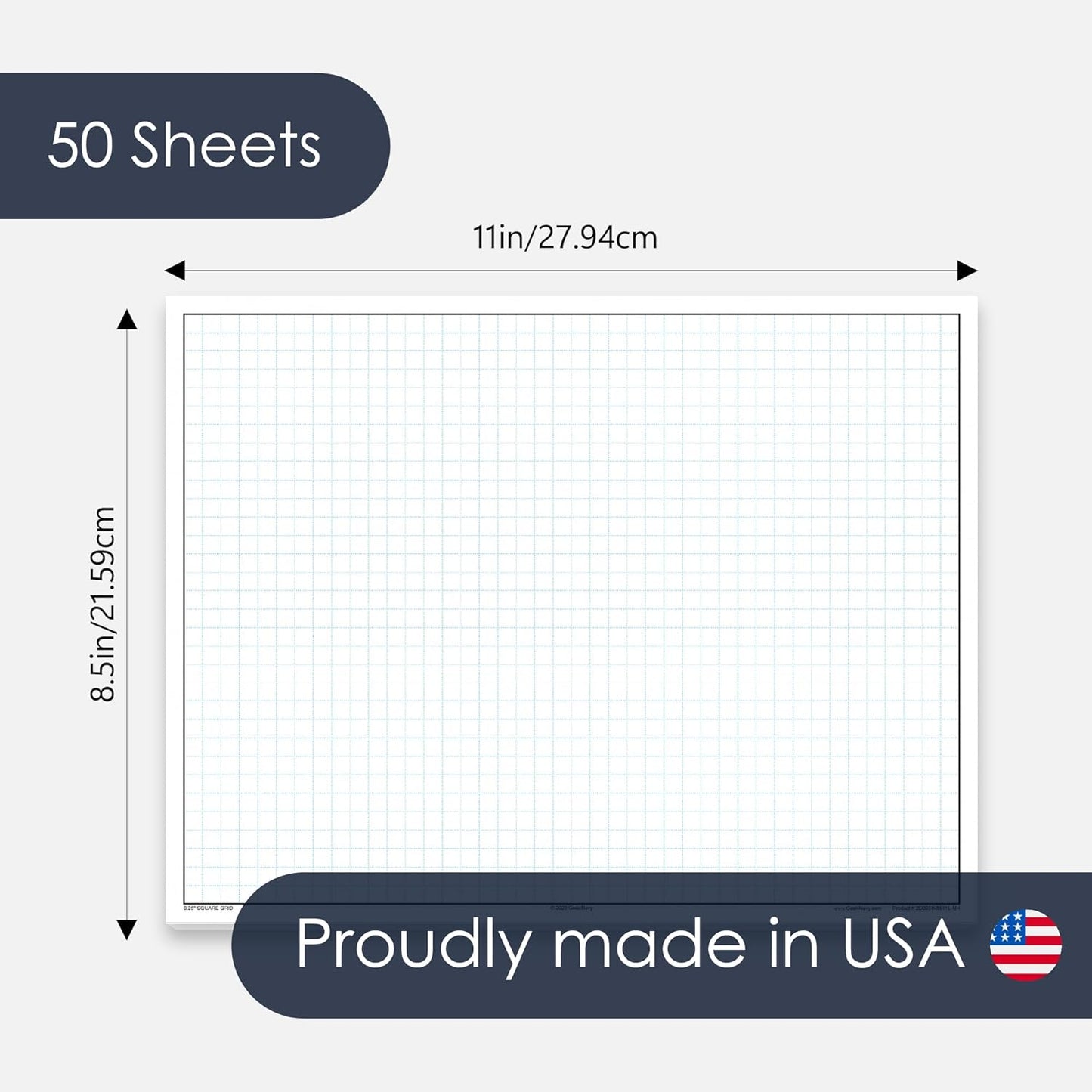 GeekNavy 11" x 17" Quadrille Graph Paper 50 Sheets Landscape - 0.25" 4x4 Square Grid, Blueprint, High Brightness, Border-Outlined, Large Drafting (1-Pack)
