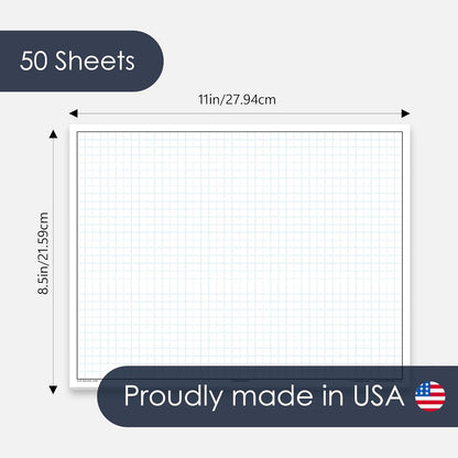 GeekNavy 11" x 17" Quadrille Graph Paper 50 Sheets Landscape - 0.25" 4x4 Square Grid, Blueprint, High Brightness, Border-Outlined, Large Drafting (1-Pack)