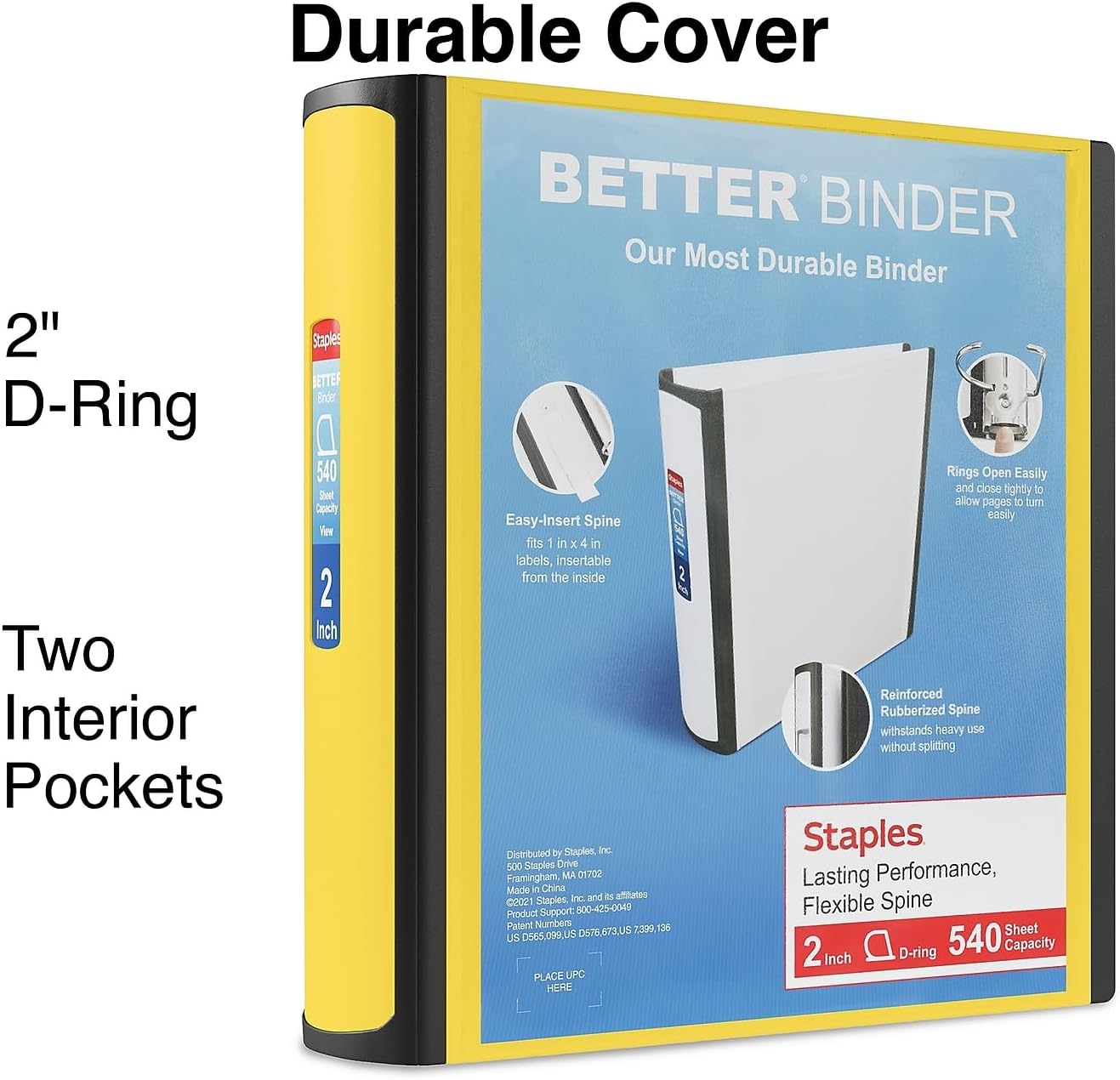 Staples Better Binder 2-Inch D-Ring View Binder, Reinforced Spine, Holds Up to 540 Sheets, Teal, for Office & School