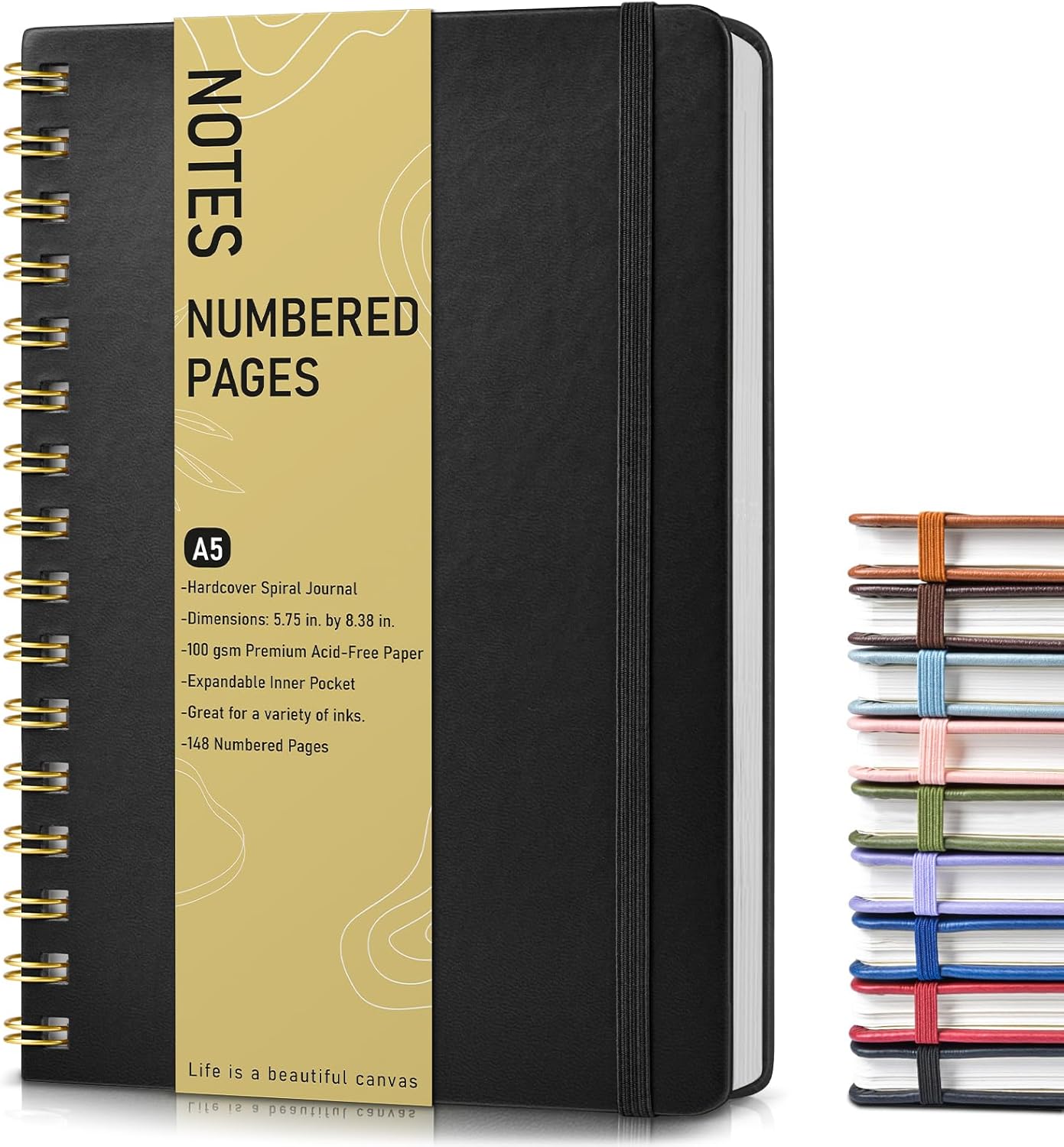 Lined Spiral Journal Notebook, A5 Hardcover Spiral Journals for Women Men, 150 Numbered Pages Spiral Bound Notebook, 100 GSM College Ruled Notebooks for Work, Note Taking 5.75" x 8.38", Olive Green