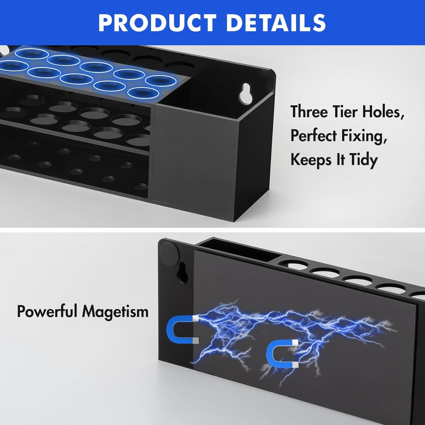 Magnetic Dry Erase Marker Holder for Whiteboard, Wall Mount Pen Holder for Refrigerator, Clear Pencil Holder for Fridge, Strong Magnet Locker Organizer for Classroom, Office