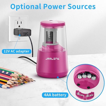 JARLINK Electric Pencil Sharpener, Heavy-Duty Helical Blade to Fast Sharpen, Auto Stop for No.2/Colored Pencils(6-8mm), AC Adapter/Battery Operated in School Classroom/Office/Home (Black)