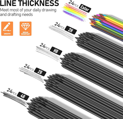 Four Candies 2MM Mechanical Pencil Set with case, Artist Led Pencil Metal Lead Holder with 60PCS Graphite Lead Refill (HB, 2H, 2B, 4B, Color) Kneaded Eraser, Sharpener for Writing, Drawing, Sketching