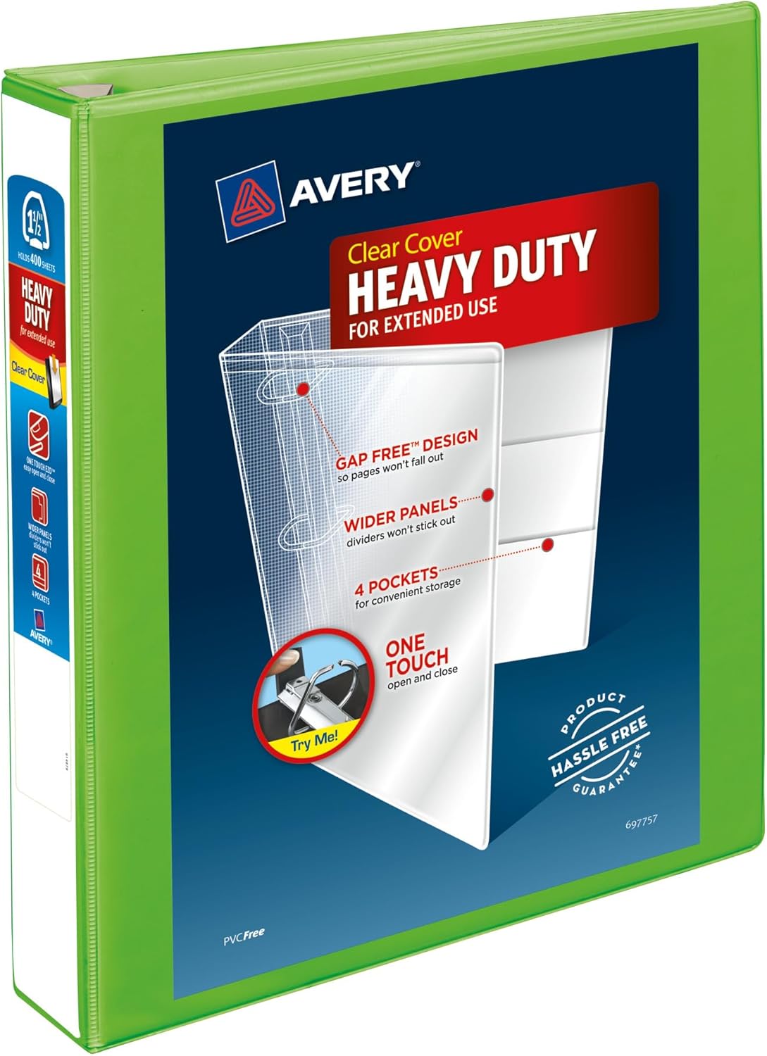 Avery Heavy-Duty View 3 Ring Binder, 1.5" One Touch EZD Rings, 1 Chartreuse Binder (79773)