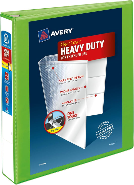 Avery Heavy-Duty View 3 Ring Binder, 1.5" One Touch EZD Rings, 1 Chartreuse Binder (79773)