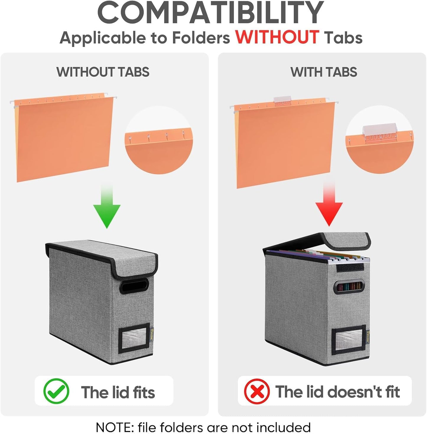 BALEINE File Organizer Box with Lid, Collapsible File Folder Organizer with Plastic Slide, Hanging File Folder Box for Office Document Storage (1 Pack, Black)