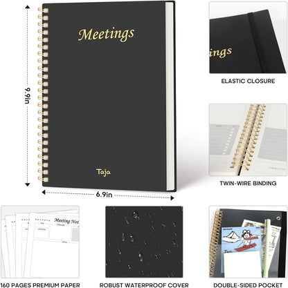 Taja Meeting Notebook for Work Organization - Work Planner Notebook with Action Items, Agenda Planner for Note Taking, 160 Pages (6.9" X 9.9") Project Organizer for Men & Women - Blue