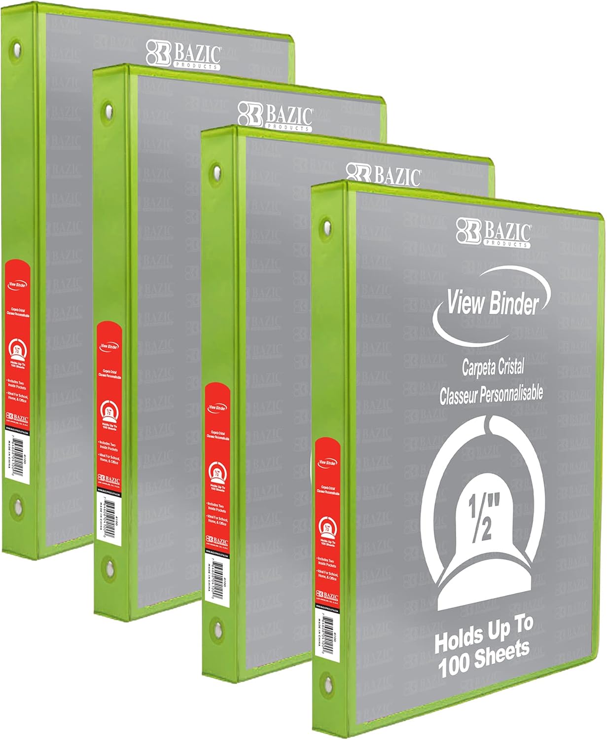 BAZIC Products 3 Ring Binder - Green, Economy View Binder with Clear Overlay Cover and Round Rings, Organizer for School Office Home Use, 0.5-inch Capacity Holds 100 Sheets Paper, 1-Pack
