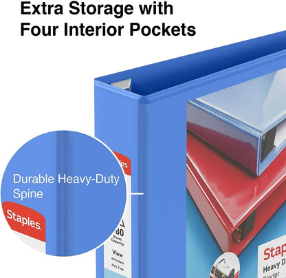 Staples Heavy-Duty 2-Inch D-Ring View Binder, Reinforced Spine, Holds Up to 450 Sheets, Gray, for Office & School