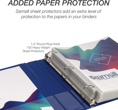 Samsill 1.5 Inch 3 Ring Binders, Economy Round Ring, Clear View Cover, 325 Sheet Capacity - for School, Home, Office - White, 4 Pack