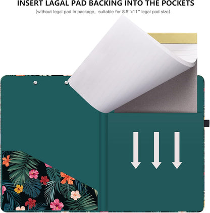 Hongri Clipboard Folio with Refillable Lined Notepad and Interior Storage Pocket for Students, Classroom, Office, Women, Man, Cute Custom Pattern, Size 12.8 x 9.2 in, Classic Flower