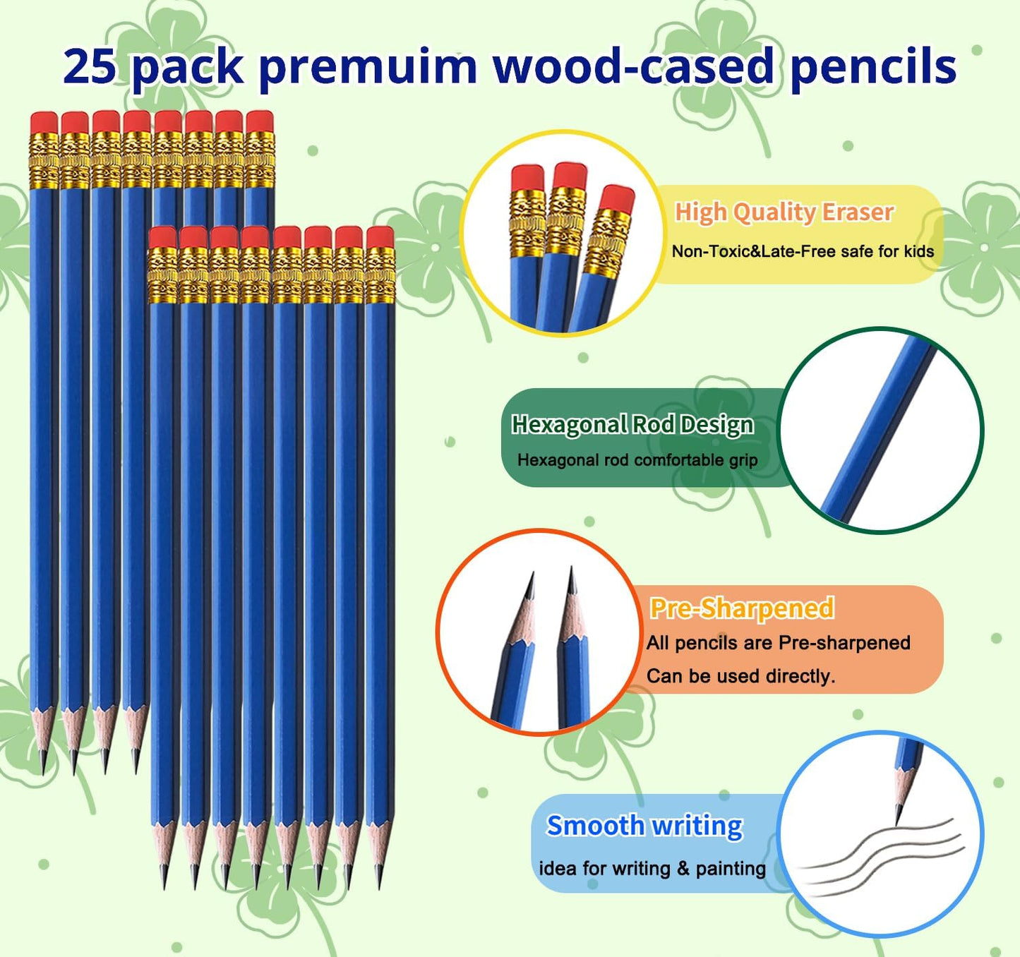 Adhere 25pcs Woodcase Pencils with Eraser Premium Pre-Sharpened Hexagon Graphite 2B pencils ideal for home, office writing including a Free Sharpener(Pink・25pcs)