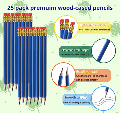 Adhere 25pcs Woodcase Pencils with Eraser Premium Pre-Sharpened Hexagon Graphite 2B pencils ideal for home, office writing including a Free Sharpener(Pink・25pcs)