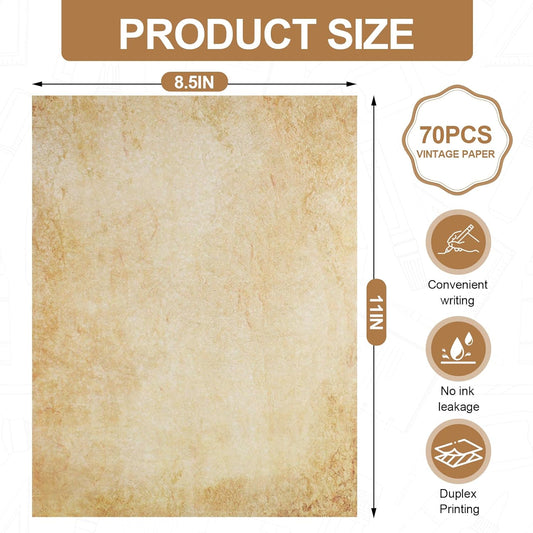 Joyberg 70PCS Vintage Paper 8.5 x 11 in Parchment paper for Writing Letter writing Paper, Decorative Printer Paper for Invitation, Letter, Resume, Award, Diploma, Art, Craft, Certificate Antique