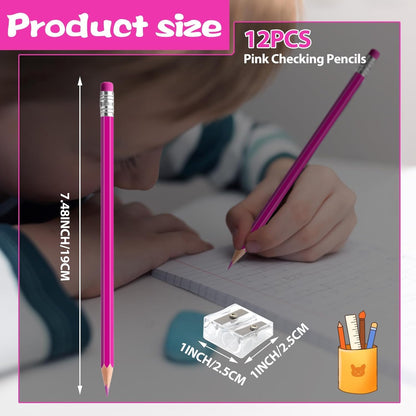 12 PCS Green Pencils with Eraser, Pre-Sharpened HB Pencils for Writing & Drawing, School Supplies for Kids Homework, Tests, Art Crafts & Teacher Grading (Green)