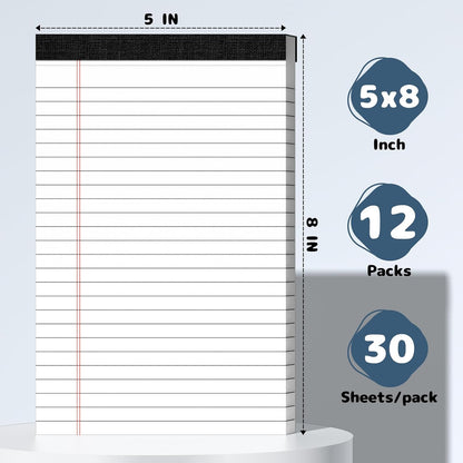 5x8 Legal Pads Writing Pad Note Pads, 8 Pack College Ruled Lined Paper Pad, White Perforated Notebook, Premium Notepads for School Office Home, 30 Sheets/Pack