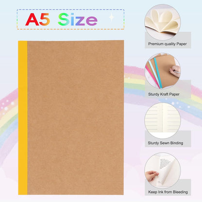 EOOUT 5 Pack A5 Composition Notebook, Kraft Lined Journal Bulk with Pink Spine, 5 Colors, 60 Pages for Women Girls Kids, School Office Supplies