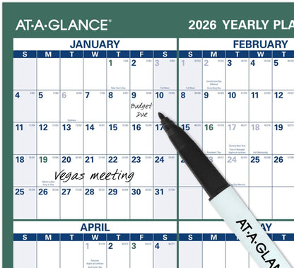 AT-A-GLANCE Dry Erase Calendar 2026-2027 Academic & Regular Year Wall Planner, 12-Month, 24" x 36", Double Sided, Vertical (PM210S28)