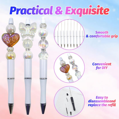 150 Pieces DIY Beadable Pen Kit – 50 Plastic Ballpoint Pens with Refills & Bags, Beads Not Included – School Supplies, Office Accessories & Craft Gifts for Students & Teachers (Multicolor)
