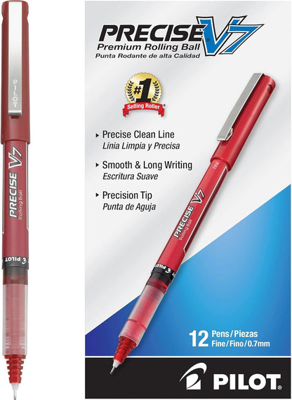 PILOT Precise V7 Stick Liquid Ink Rolling Ball Stick Pens, Fine Point (0.7mm) Black Ink, 12-Pack (35346)