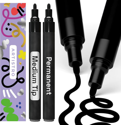 ARTISTRO 2 White Permanent Marker - Waterproof Markers for Tire, Fabric, Rocks, Glass, Ceramic, Wood, Paper - Oil Based Paint Pens - Extra-Fine Tip 0.7mm