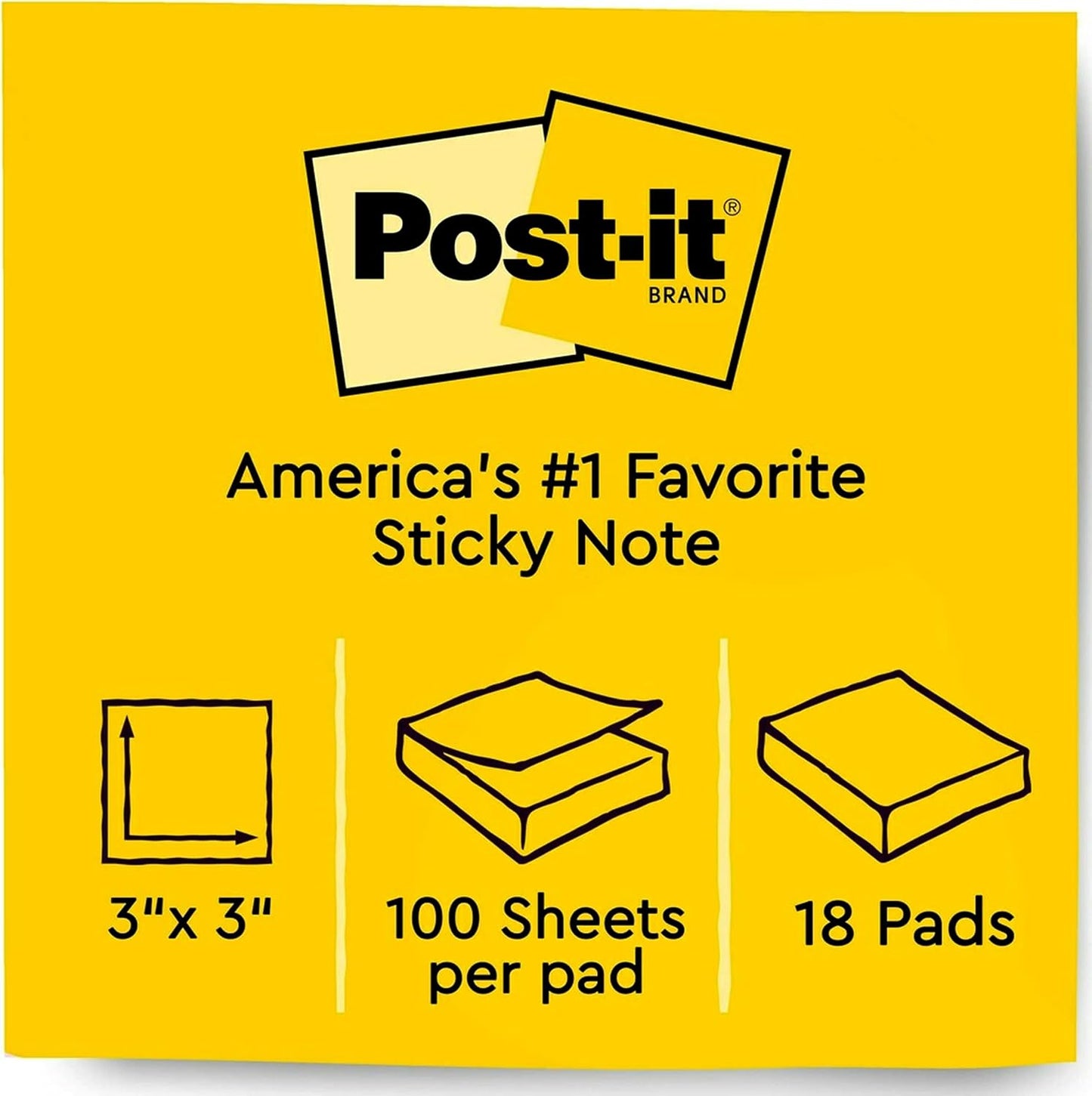 Post-it Pop-up Notes, 18 Sticky Note Pads, 3 x 3 in., School Supplies, Office Products, Accordion Sticky Notes Work with Pop-Up Note Dispenser, Poptimistic Collection