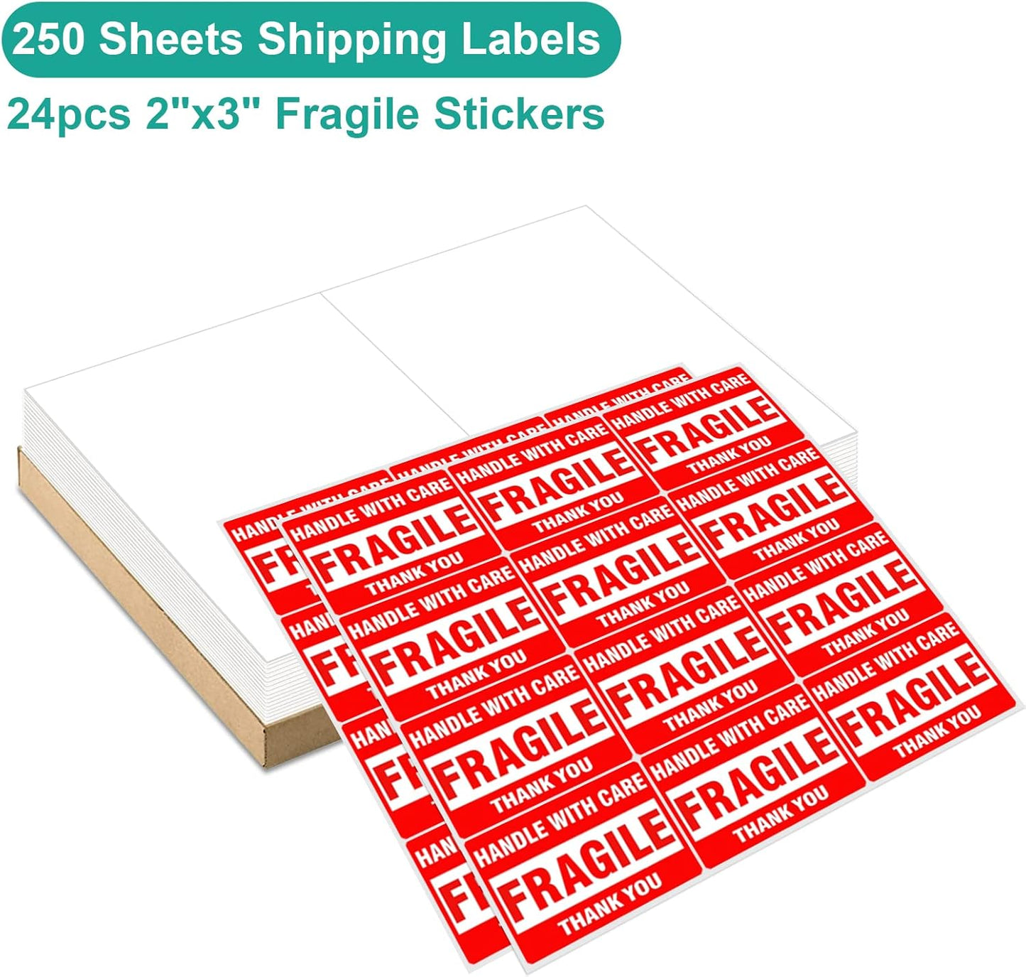 MFLABEL Half Sheet Shipping Labels - 200 Self Adhesive Sticker Sheets for Laser & Inkjet Printers, Waterproof & Smudge-Free, with 12 Free Fragile Labels for Packaging, Shipping and Crafting - Colors A