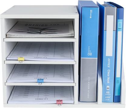PAG Wood Desktop File Holder Organizer Mail Sorter for File Folders, Mails, Envelopes, Mailing Supplies or Magazines, Brown
