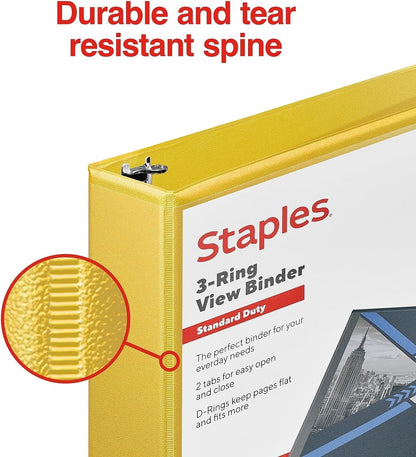 Staples Standard 2-Inch 3-Ring View Binder, Holds Up to 450 Sheets, Orange, Durable Binder for Office & School