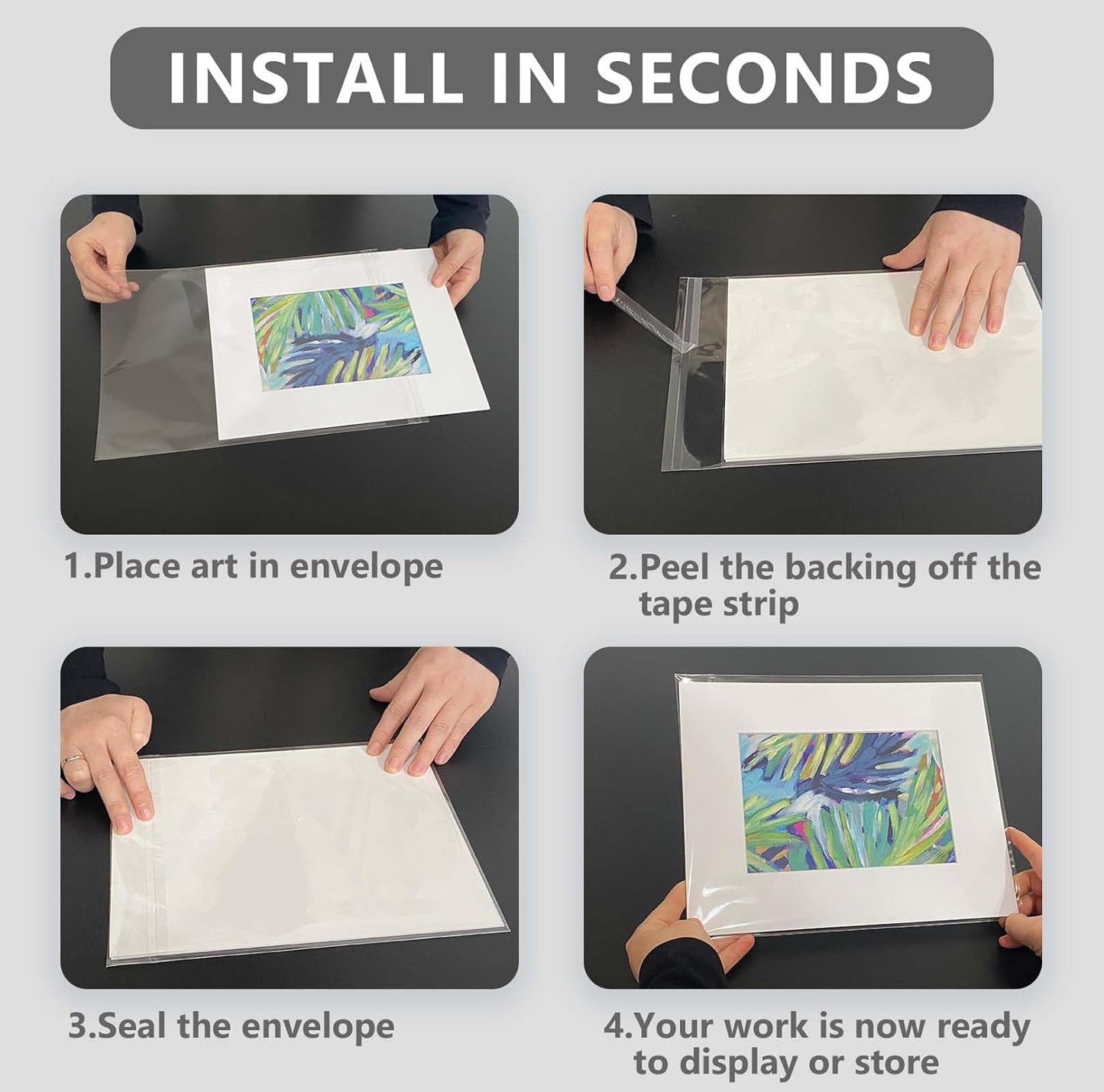 50 Pack Acid-Free Crystal Clear Sleeves Storage Bags for 8.5x11 Art Prints/Pictures/Photos/Framing Mat Mattes (Bag Size: 9"x11 3/7")