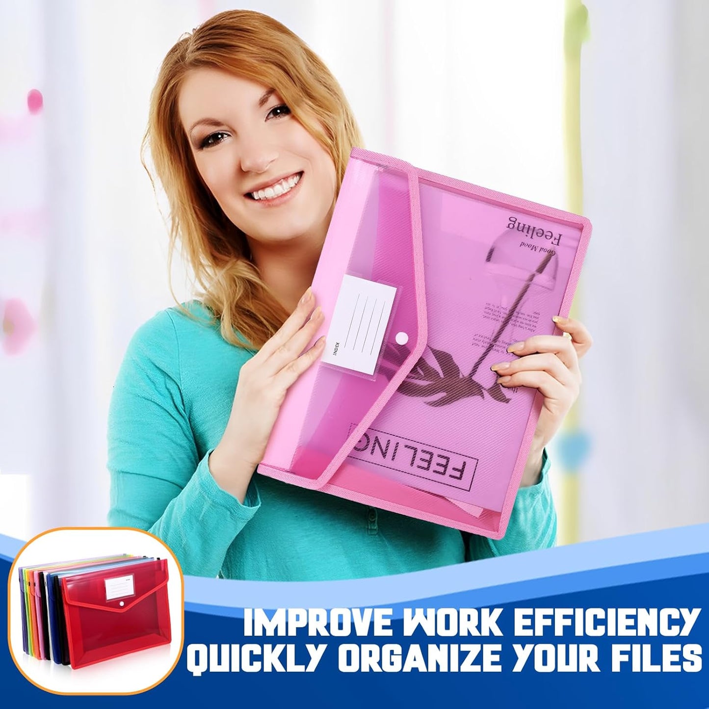 10 Pcs Clear Expanding File Folder, 13" x 10" Letter Size Waterproof Plastic Expanding Document Folders Transparent Document Holder Box Receipt Filing Organizer - 9 Colors