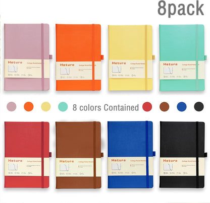 Heture 8 Pack Lined Journal Notebooks,A5 Hardcover Notebooks, 5.5 x 8.3 inch, 100GSM, 160 Pages, Classic College Ruled Notebooks for Writing/Work/Travel/College (Black)