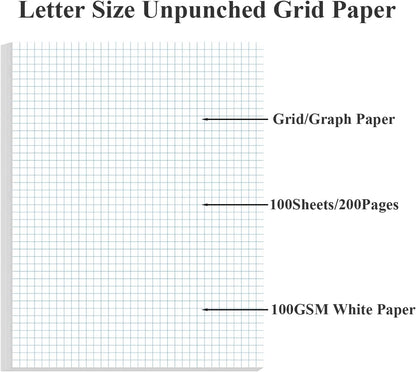 A4 TUL Discbound Grid Filler Paper - 11 Disc Graph Paper, Letter Size 100Sheets / 200Pages Loose-Leaf Paper, 100gsm White Paper, 8.5'' x 11''