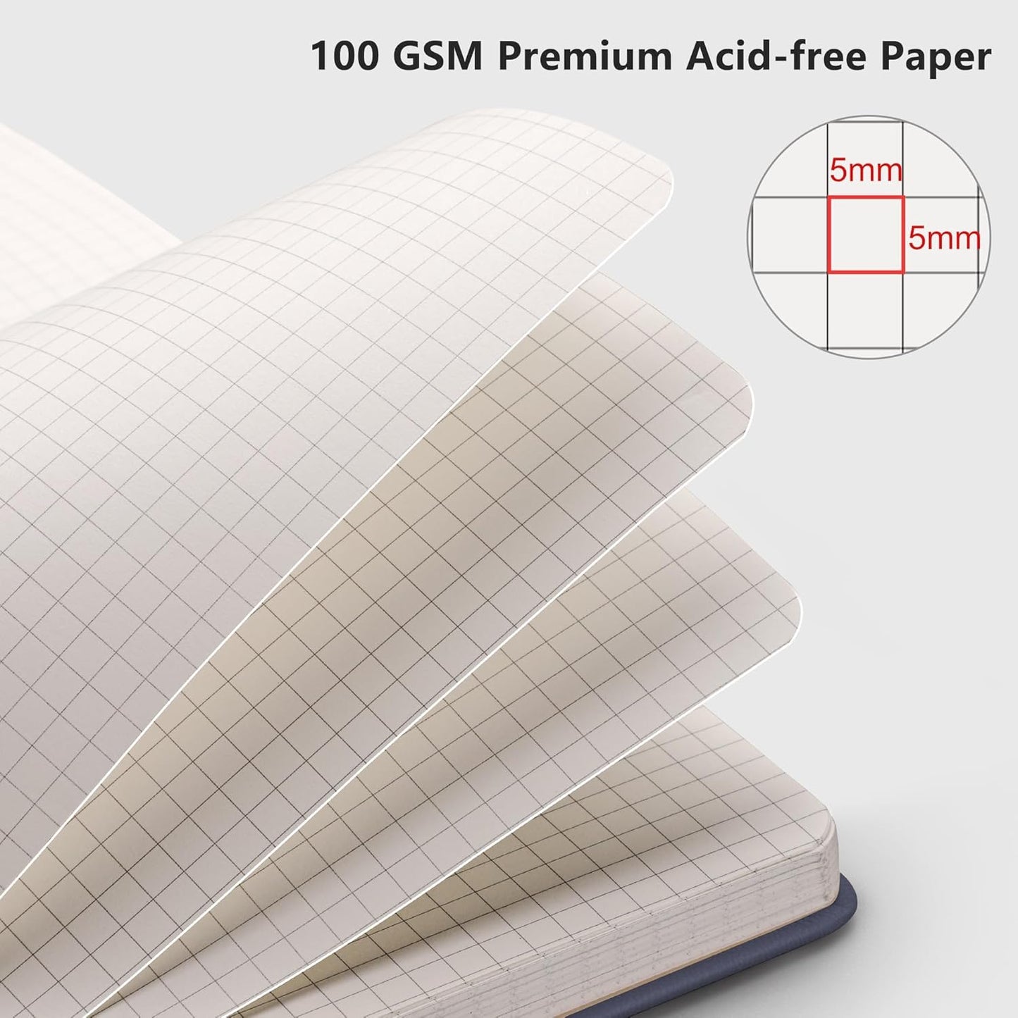 RETTACY Graph Grid Paper Notebook, 192 Pages, A5 Medium Size (5.7'' x 8.3''), 5 Squares per Inch, Leather Hardcover, 100 GSM Thick Paper, for School, Students, Math, Engineering (Brown)