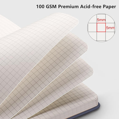 RETTACY Graph Grid Paper Notebook, 192 Pages, A5 Medium Size (5.7'' x 8.3''), 5 Squares per Inch, Leather Hardcover, 100 GSM Thick Paper, for School, Students, Math, Engineering (Brown)