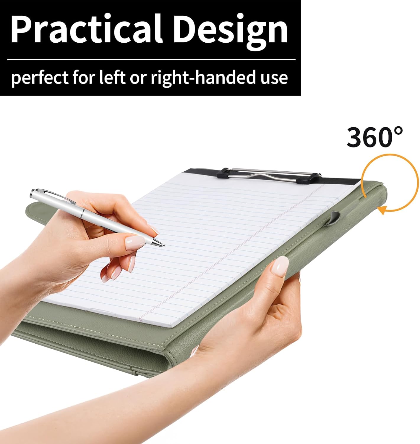 Professional Padfolio with Clipboard, Faux Leather Portfolio Folder Binder, Legal Pad Holder for A4 Letter Size Notepad, Resume, Writing Pad, Ideal Organizer for Business Office Conference, Black
