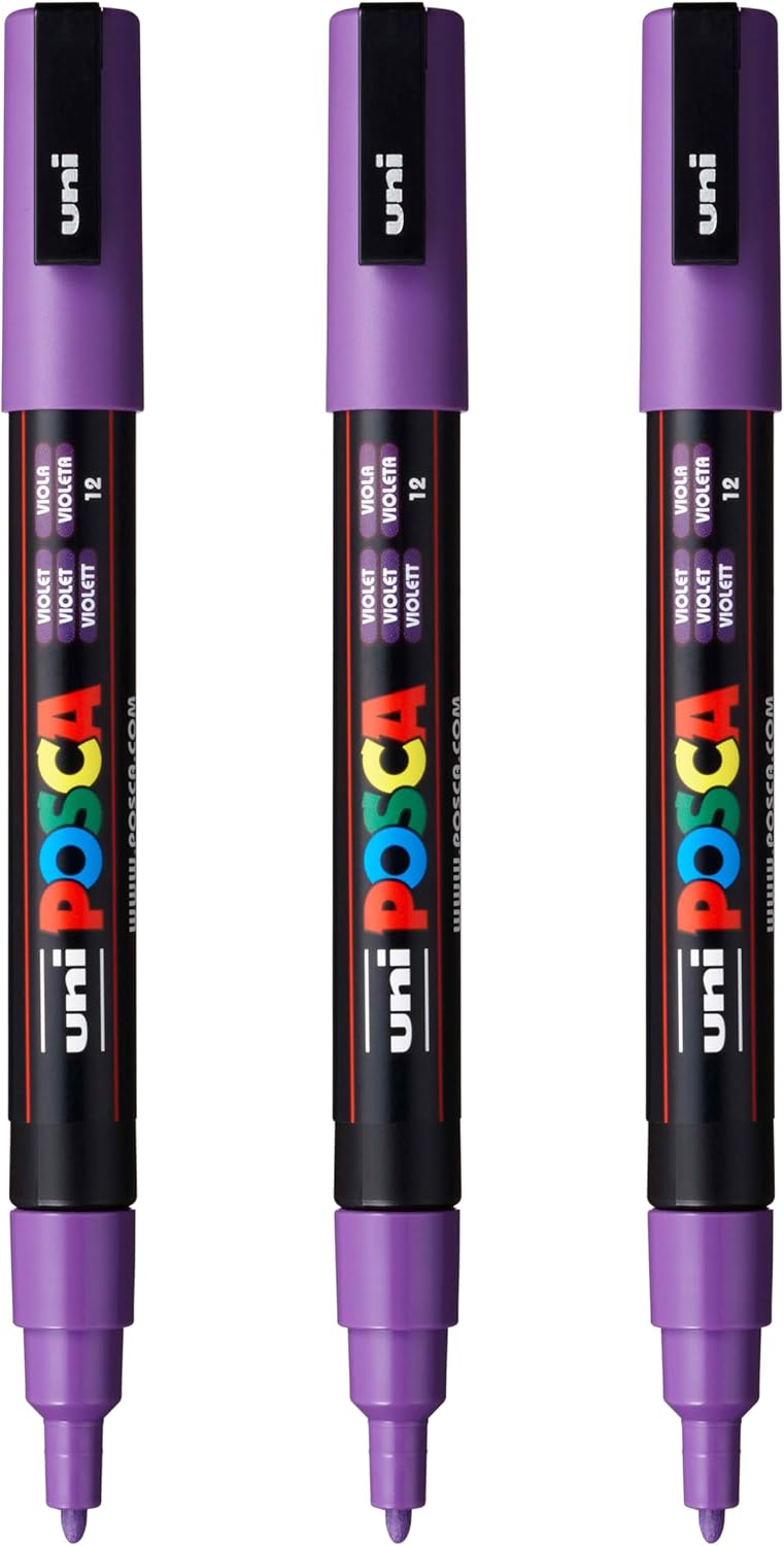 posca PC-3M Water-Based Paint Markers, Reversible Fine Tip (0.9-1.3mm), Pink, 3 Count