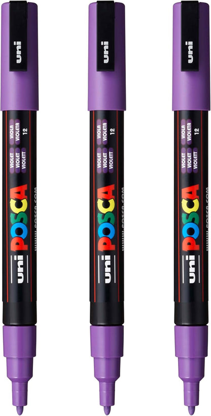 posca PC-3M Water-Based Paint Markers, Reversible Fine Tip (0.9-1.3mm), Pink, 3 Count