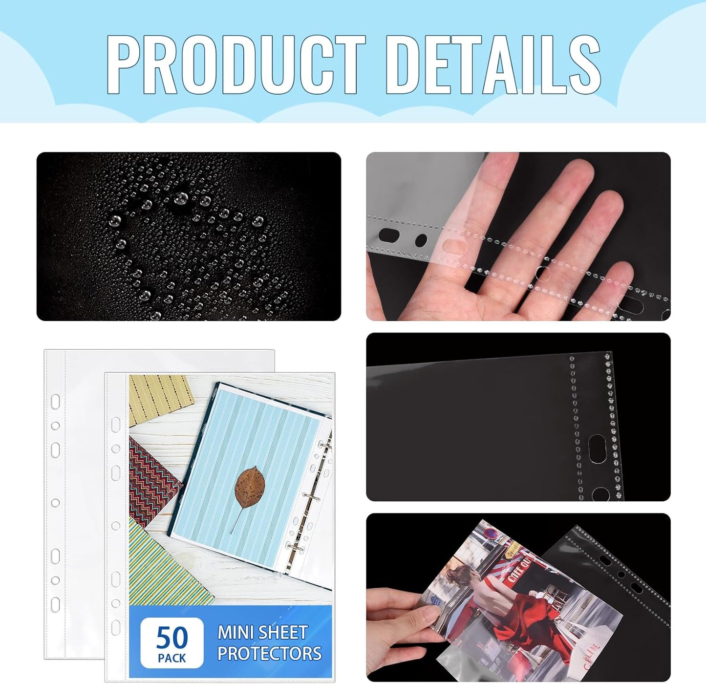 VOKOY 100 Pack 5.5x8.5 Inch Sheet Protectors for 3 or 6 Ring A5 Binder, Half Letter Size 7 Holes Mini Heavy-Duty Sheet Protector Sleeves Crystal Clear Playbill Binder Pockets