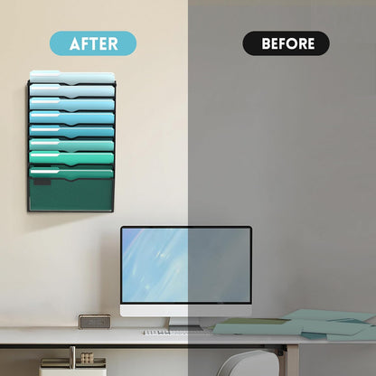 SUPEASY 10-Tier Wall File Organizer, Hanging Wall Files for Papers, Folders, Magazines, Clipboard, Wall Organizer for Office Home School Classroom, Black