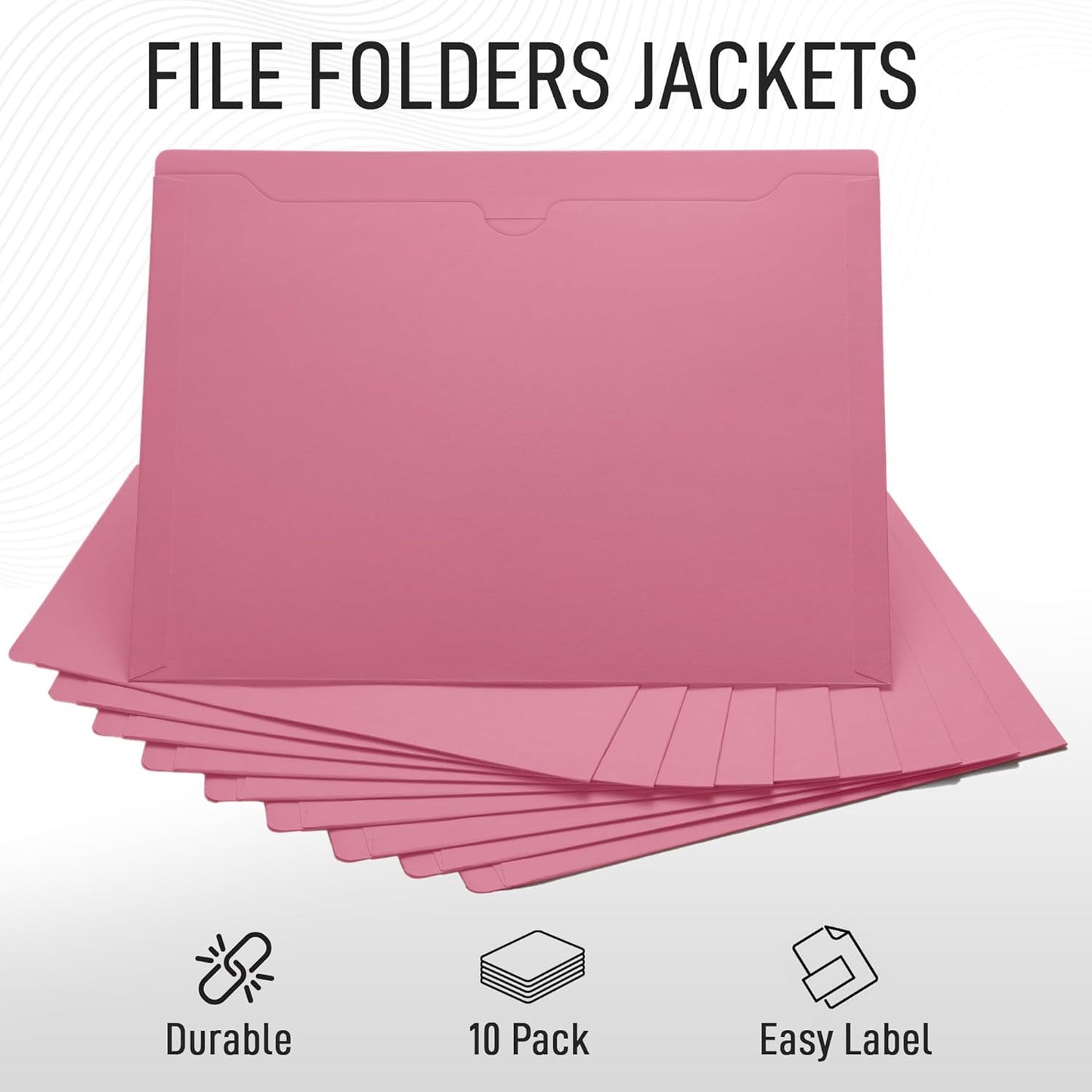 Black File Jackets, Flat-No Expansion, Letter Size, Reinforced Straight-Cut Tab, 10 Pack
