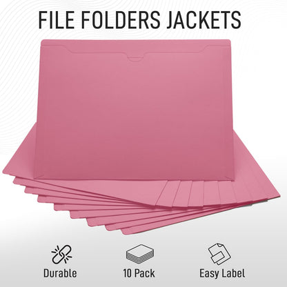 Black File Jackets, Flat-No Expansion, Letter Size, Reinforced Straight-Cut Tab, 10 Pack